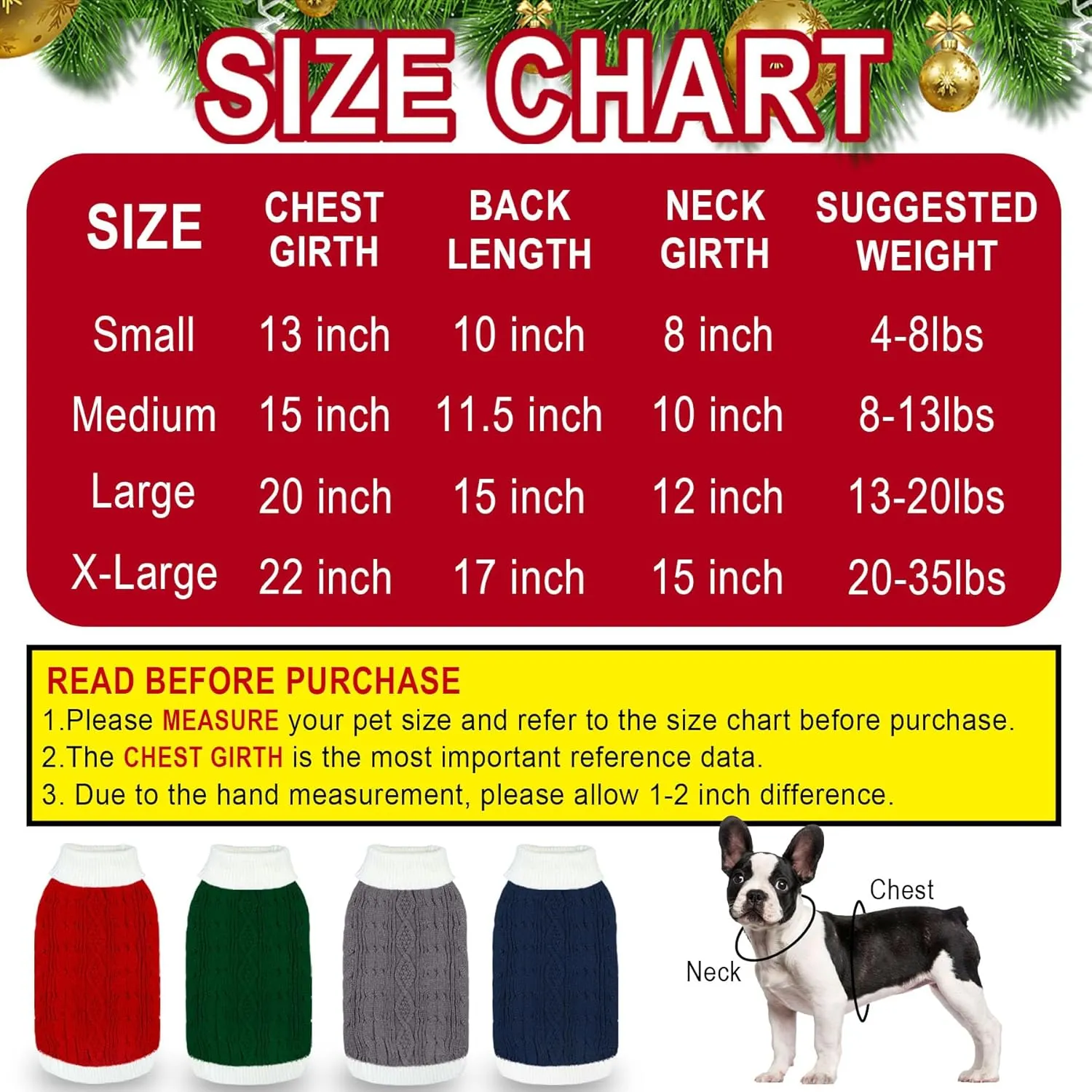 Dog Christmas Sweater Knitted Turtleneck Dog Sweater Warm Christmas Outfit Clothes for Small Medium Large Dogs Pets (Navy, Small)