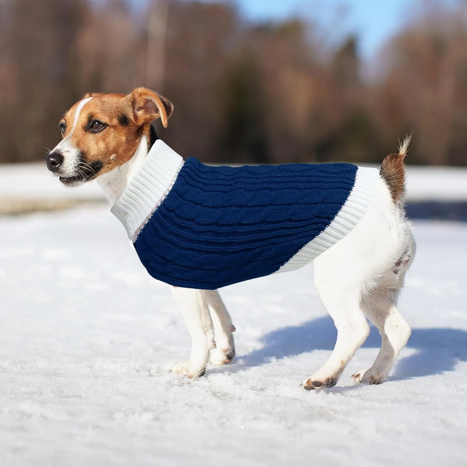 Dog Christmas Sweater Knitted Turtleneck Dog Sweater Warm Christmas Outfit Clothes for Small Medium Large Dogs Pets (Navy, Small)