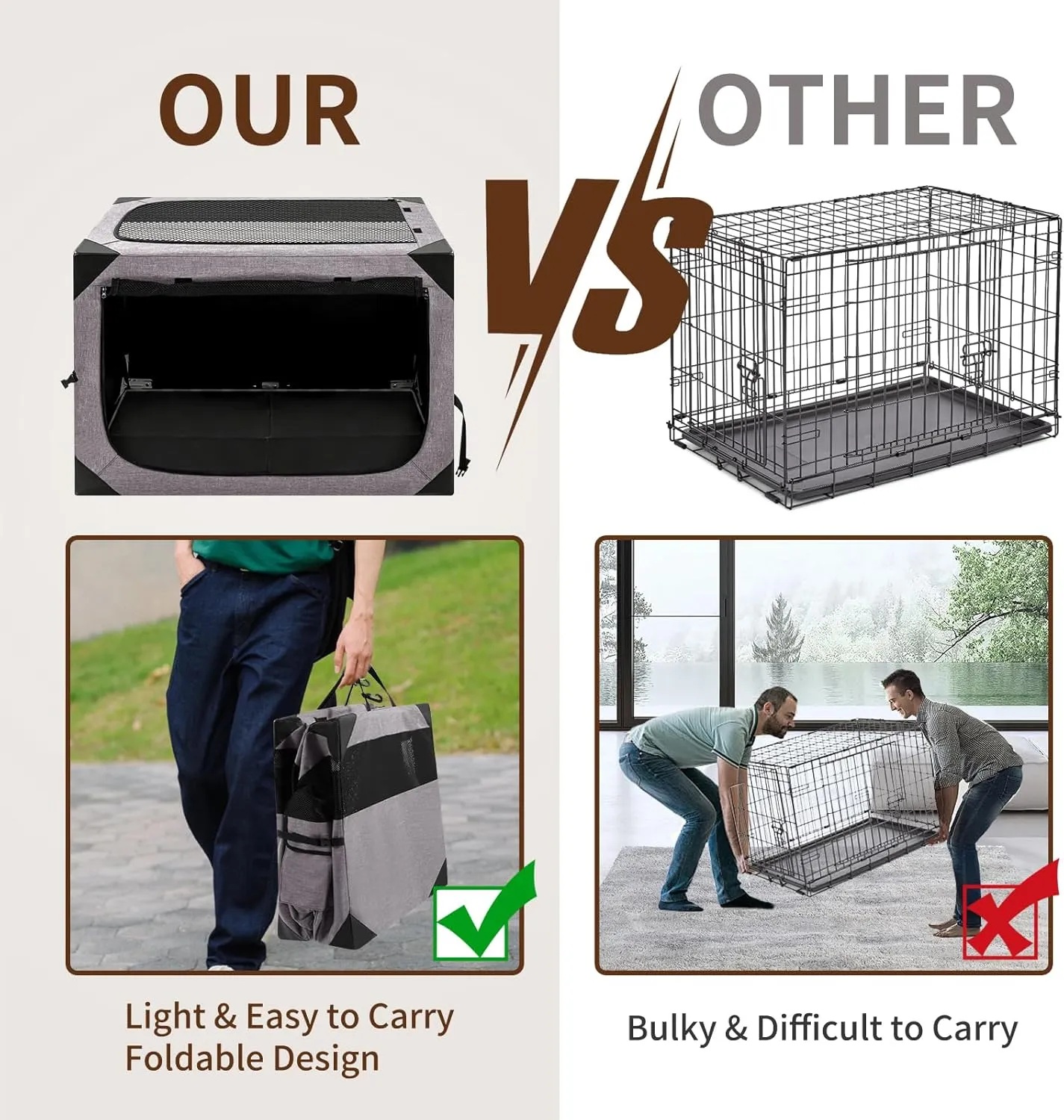 Dog Crate,36x25x25 Inch Large Dog Crate for Large or Medium Dogs, Portable and Foldable Design of Dog Cage, Perfect for Travel or Home Use, Dog Kennel with 3-Door and Durable Mesh Windows, Light Grey