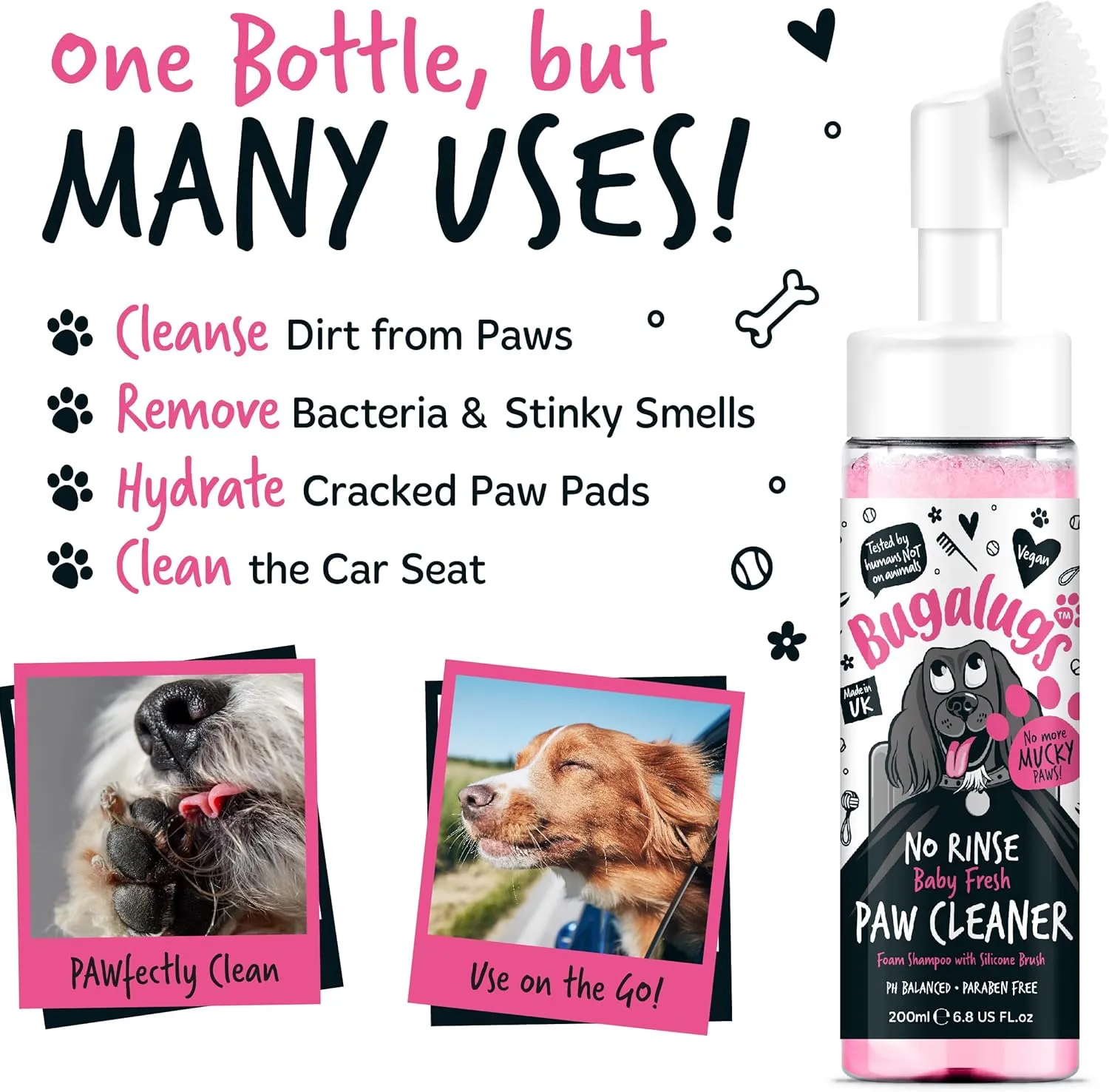 Dog Paw Cleaner No Rinse Foam Cat & Dog Shampoo with Silicone Brush Head, waterless Grooming Products. Travel Friendly paw Cleaner for Dogs Defeat Muddy Paws on The go (Baby Fresh)