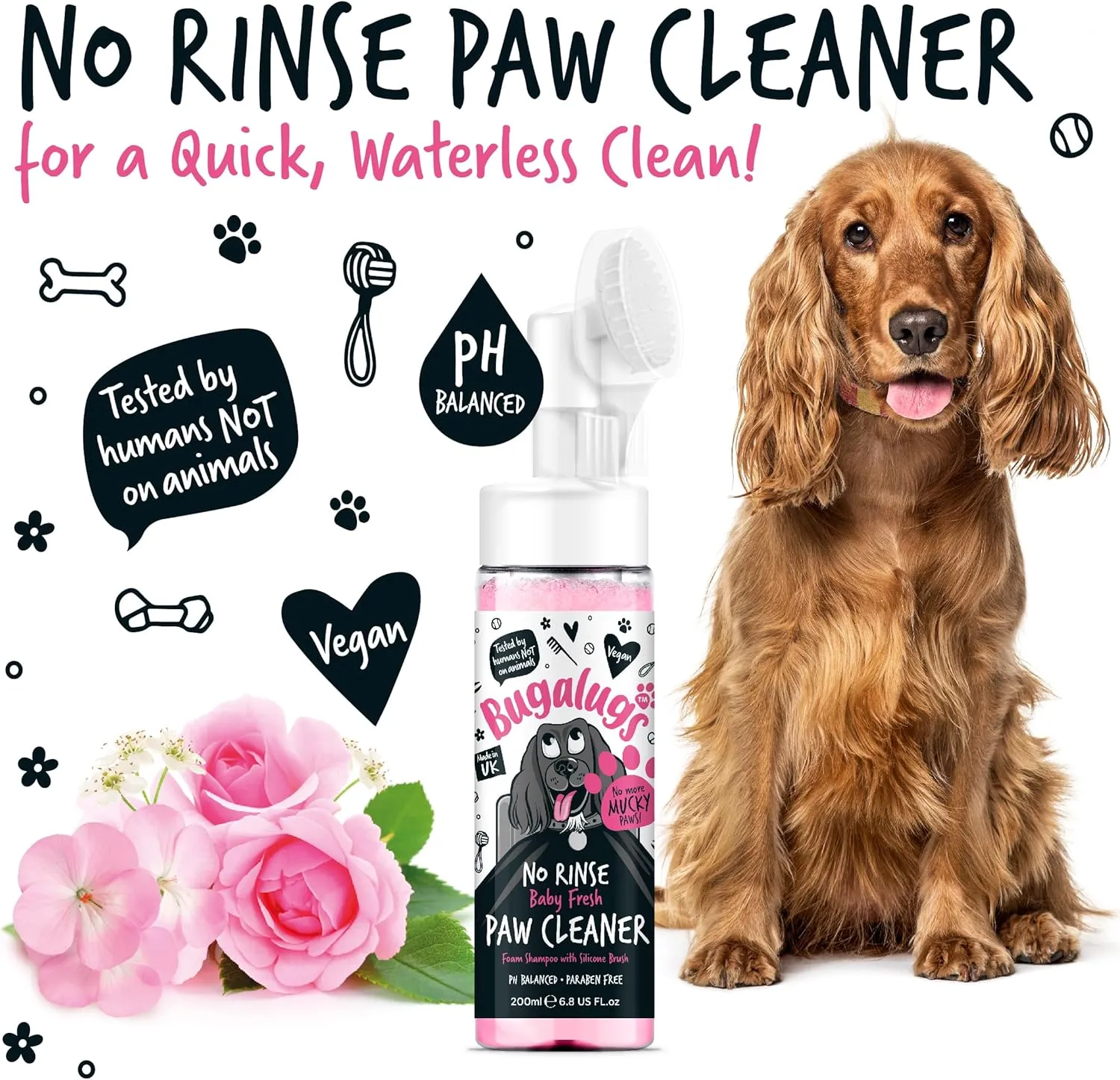 Dog Paw Cleaner No Rinse Foam Cat & Dog Shampoo with Silicone Brush Head, waterless Grooming Products. Travel Friendly paw Cleaner for Dogs Defeat Muddy Paws on The go (Baby Fresh)
