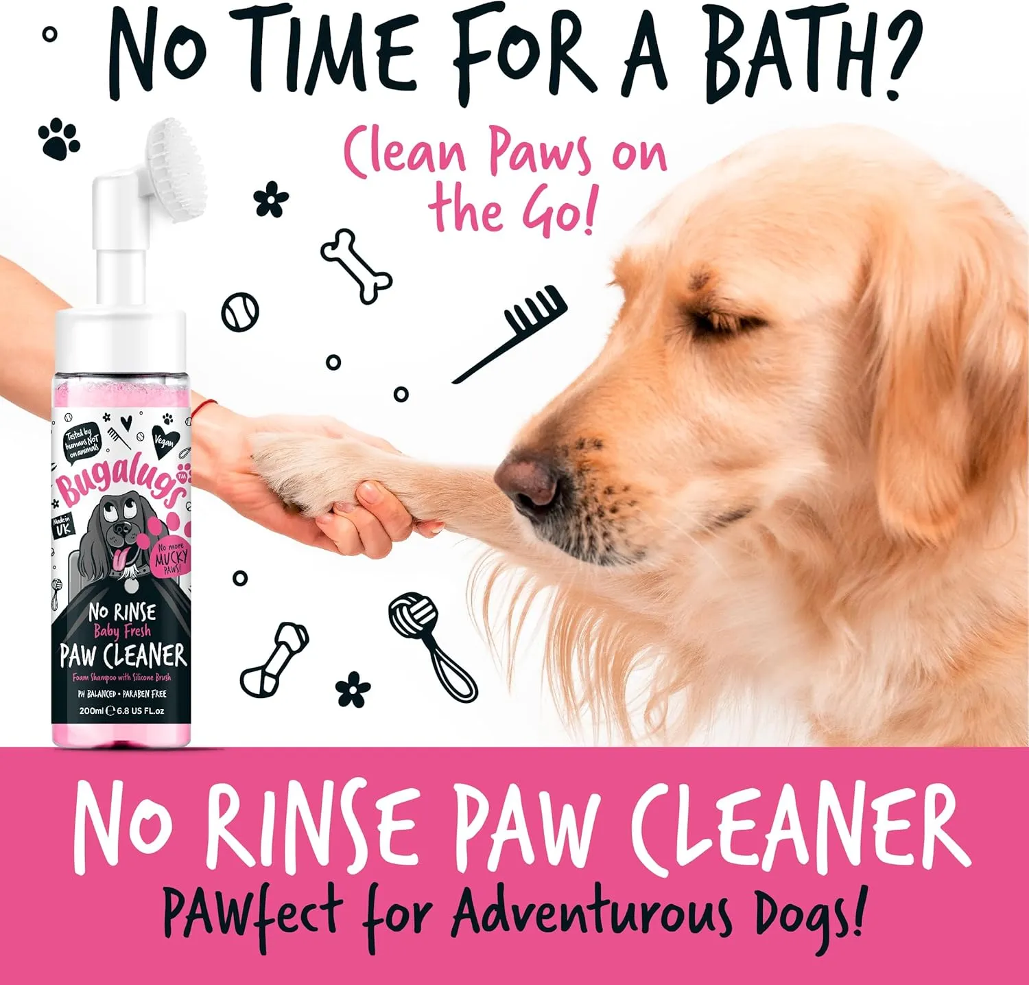 Dog Paw Cleaner No Rinse Foam Cat & Dog Shampoo with Silicone Brush Head, waterless Grooming Products. Travel Friendly paw Cleaner for Dogs Defeat Muddy Paws on The go (Baby Fresh)