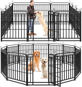 Dog Playpen Outdoor 12 Panels Heavy Duty Dog Fence 40" Height with Thick Pipe Anti-Rust with Doors Portable for RV Camping Yard, Total 32FT, 79 Sq.ft, Snowy Black