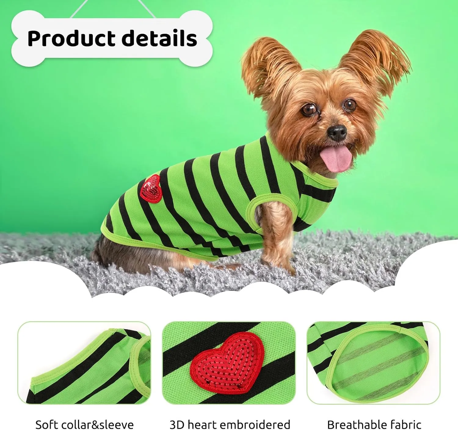 Dog Shirts for Large Dogs, Striped T-Shirts Pets Vest Pet Apparel Tee Shirts Dog Tank Top Spring Summer Suitable for Chihuahua French Bulldog Bichon Shih Tzu