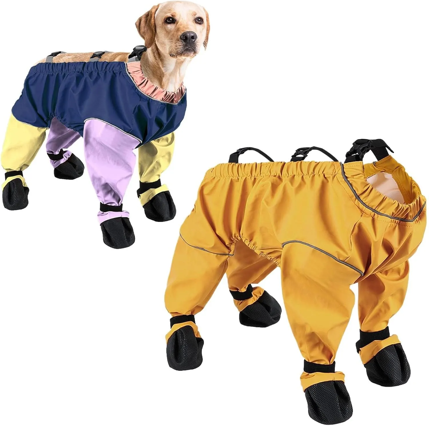 Dog Snowsuit with Built in Boots, Dog Boots Leggings Waterproof Anti-Slip Shoes Pet Paws Protector Dirty-Proof Adjustable Suspenders for Outdoor Winter Snow Rain Hiking Walking