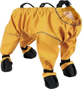 Dog Snowsuit with Built in Boots, Dog Boots Leggings Waterproof Anti-Slip Shoes Pet Paws Protector Dirty-Proof Adjustable Suspenders for Outdoor Winter Snow Rain Hiking Walking