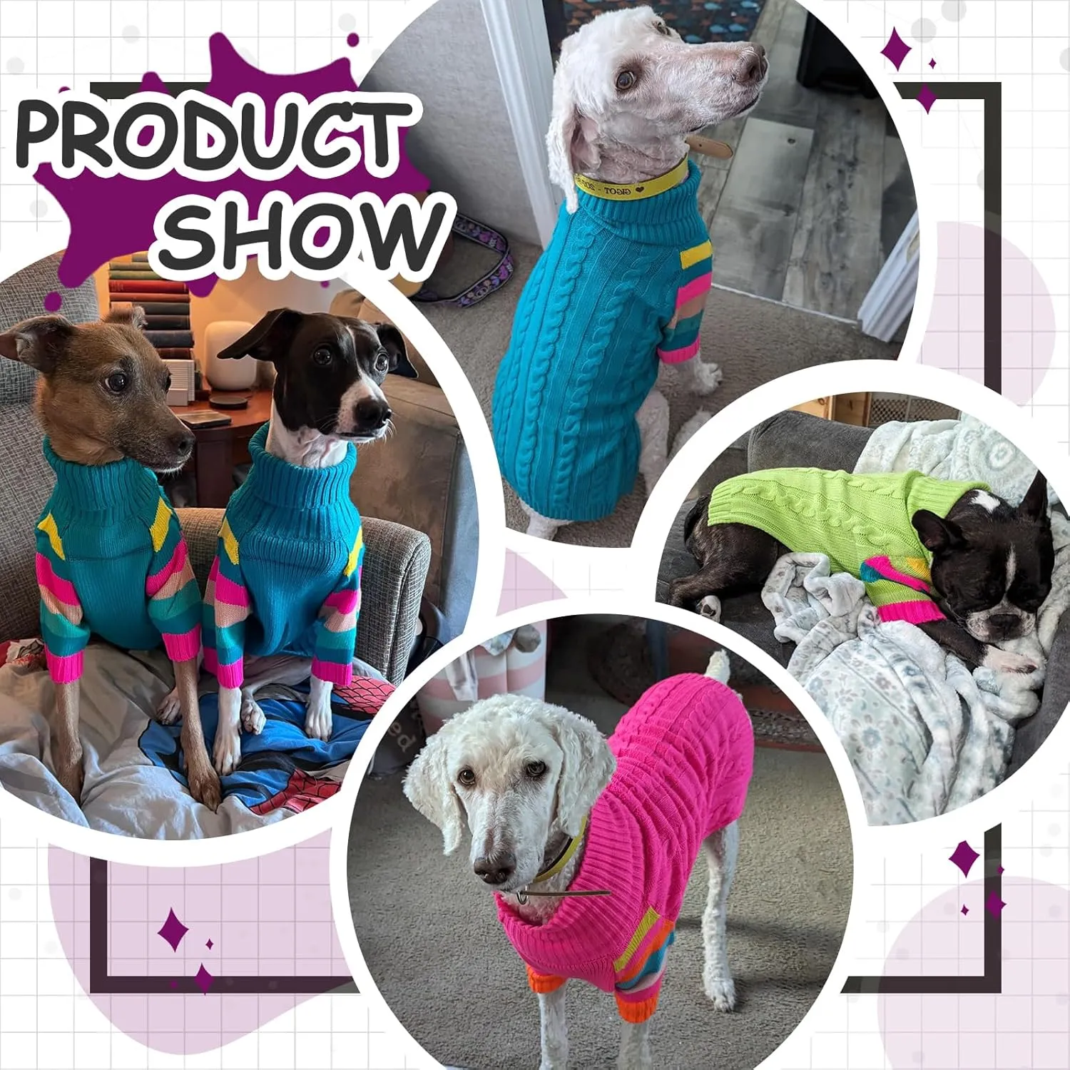 Dog Sweater Thick, Sweaters for Large Size Dogs Comfy, Stretchy Pullover Dog Sweater for Large Doggie, Christmas Dogs Sweaters Unisex, Warm Pet Knitwear Boston Terrier, Frenchie (Purple L)