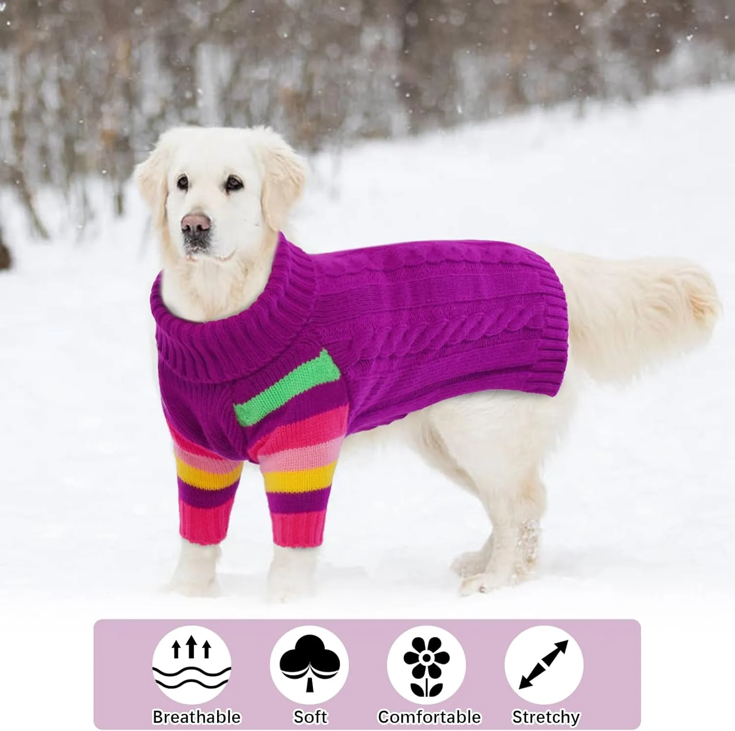 Dog Sweater Thick, Sweaters for Large Size Dogs Comfy, Stretchy Pullover Dog Sweater for Large Doggie, Christmas Dogs Sweaters Unisex, Warm Pet Knitwear Boston Terrier, Frenchie (Purple L)