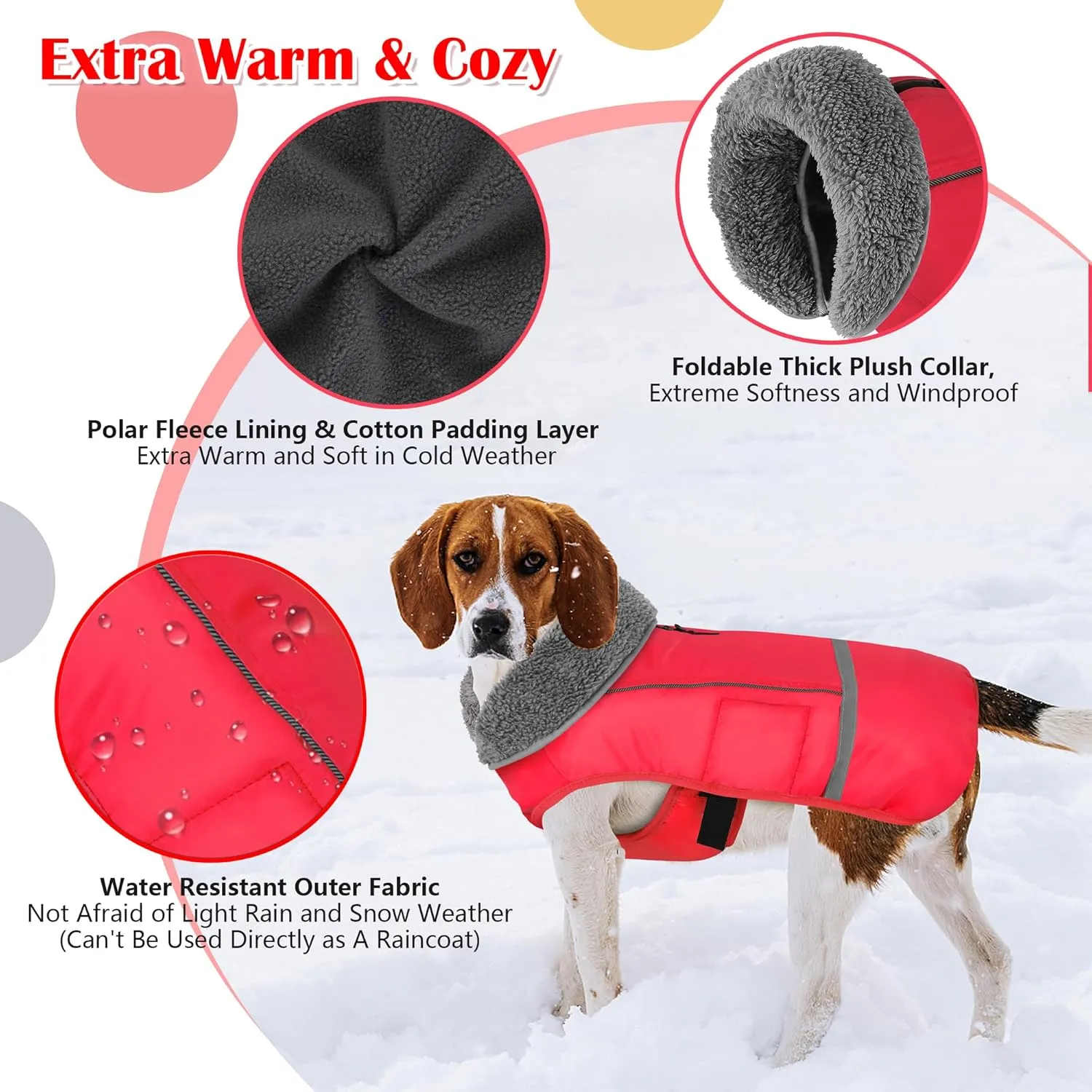 Dogcheer Warm Dog Jacket - Winter Coat, Waterproof, Windproof, Reflective, Adjustable, Fleece Sweater for Small to Large Dogs - Red