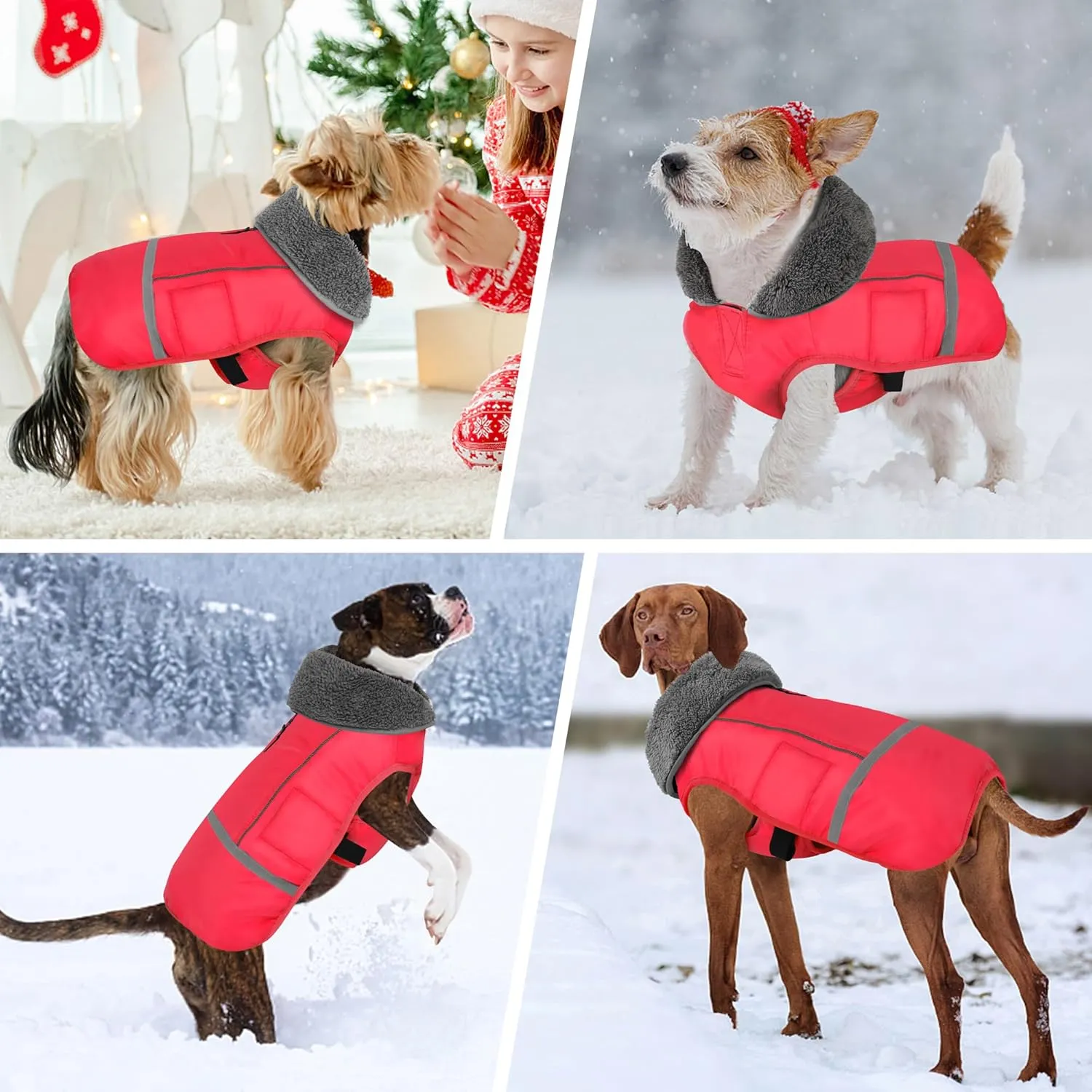 Dogcheer Warm Dog Jacket - Winter Coat, Waterproof, Windproof, Reflective, Adjustable, Fleece Sweater for Small to Large Dogs - Red