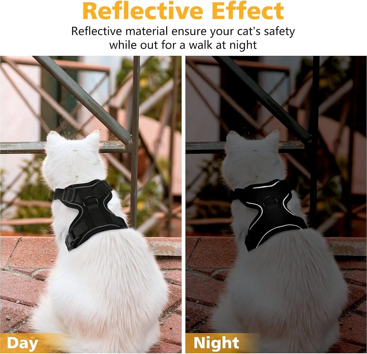 Dooradar Cat Harness and Leash Set, Escape Proof Safe Adjustable Kitten Vest Harnesses for Walking, Easy Control Soft Breathable Mesh Jacket with Reflective Strips for Cats, Black, M