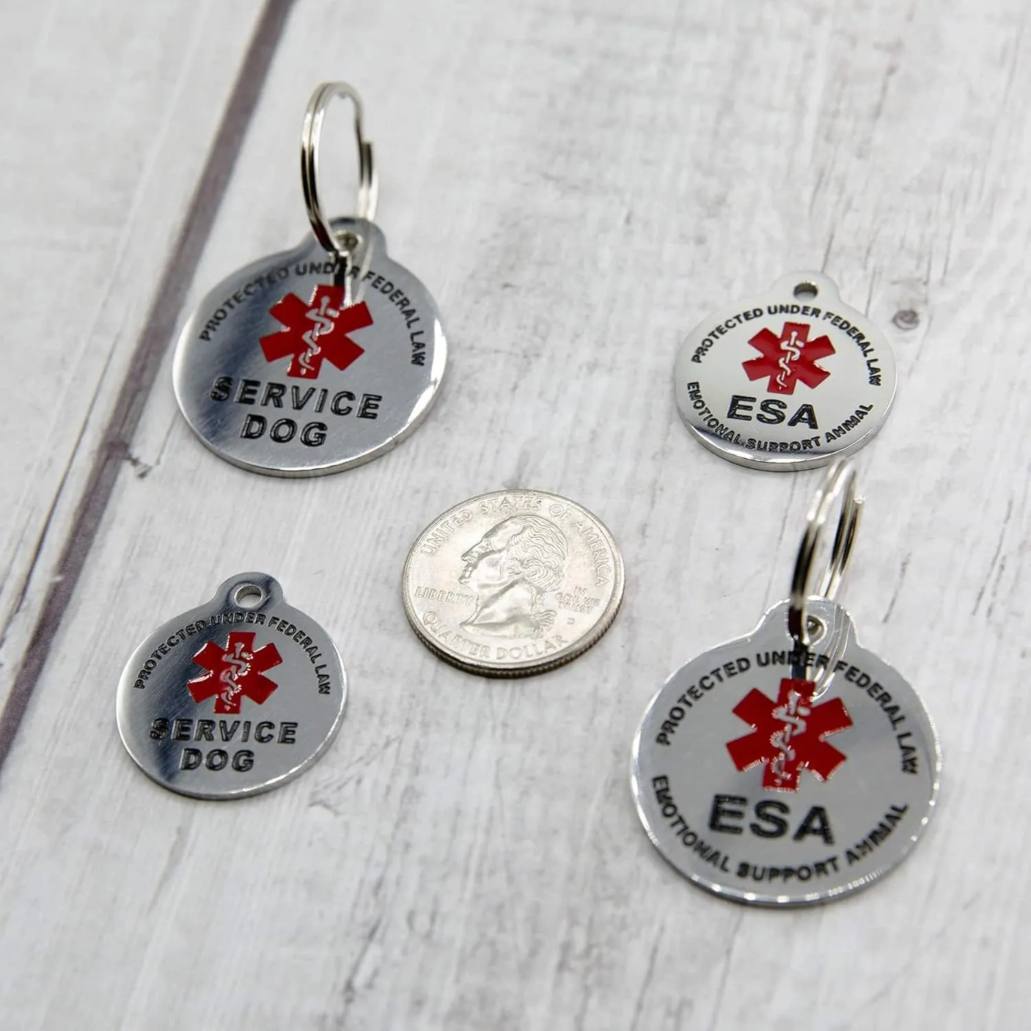 Engraved Emotional Support Animal (ESA) Personalized with 4 Lines of Custom Engraved ID Stainless Steel Enameled Small