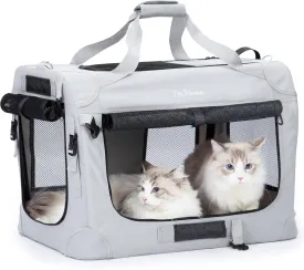 Extra Large Cat Carrier for 2 Cats, Collapsible Soft Sided Pet XL Crate for Large Mudium Big Cat 20lbs , Car Travel Portable Bag for Long Trips Ride 24"x16.5"x16.5"