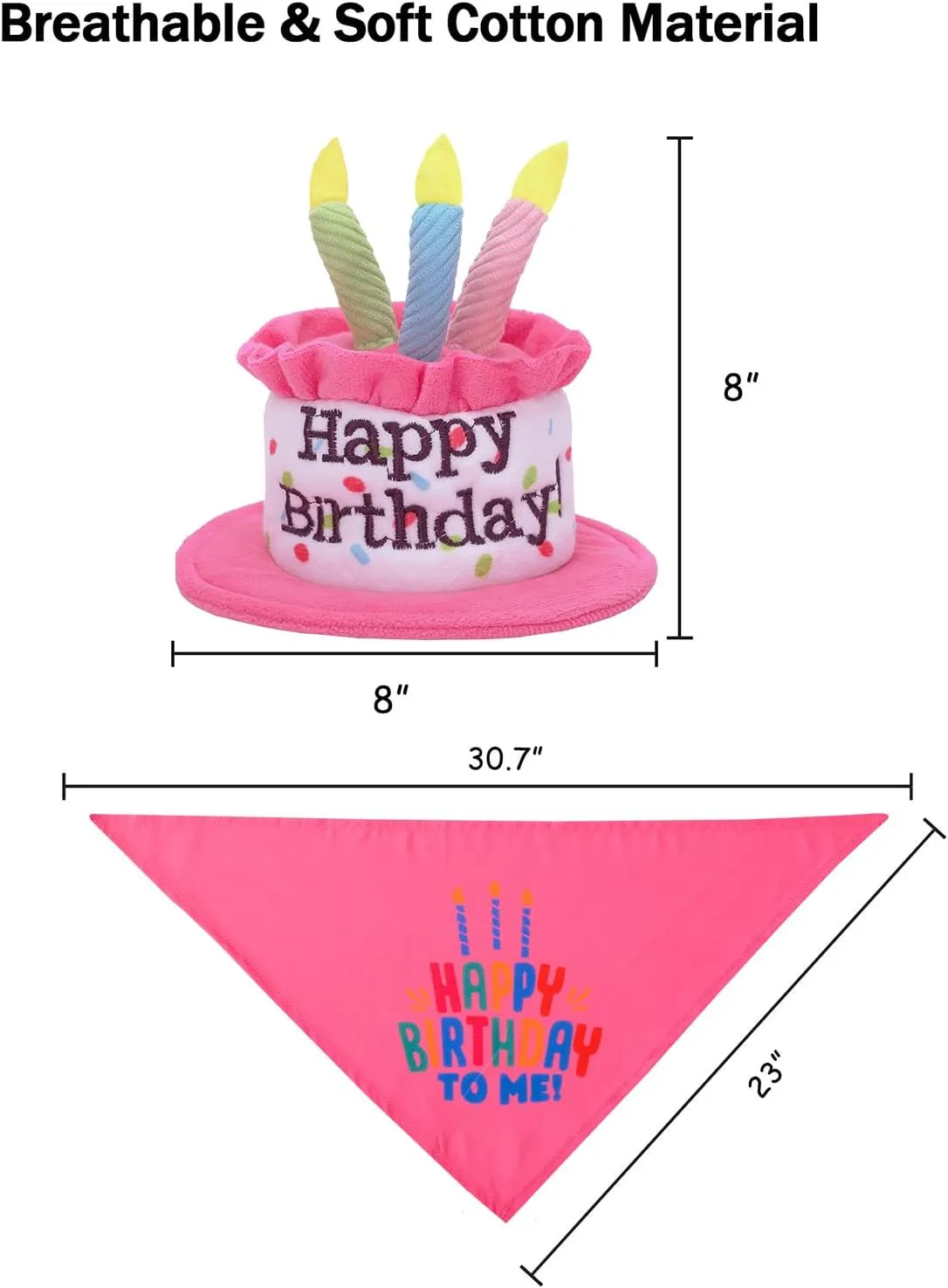 Extra Large Dog Cake Hat & Bandana Scarfs Set - Pink, Happy Birthday Hat with Candles, Large Dog Party Supplies