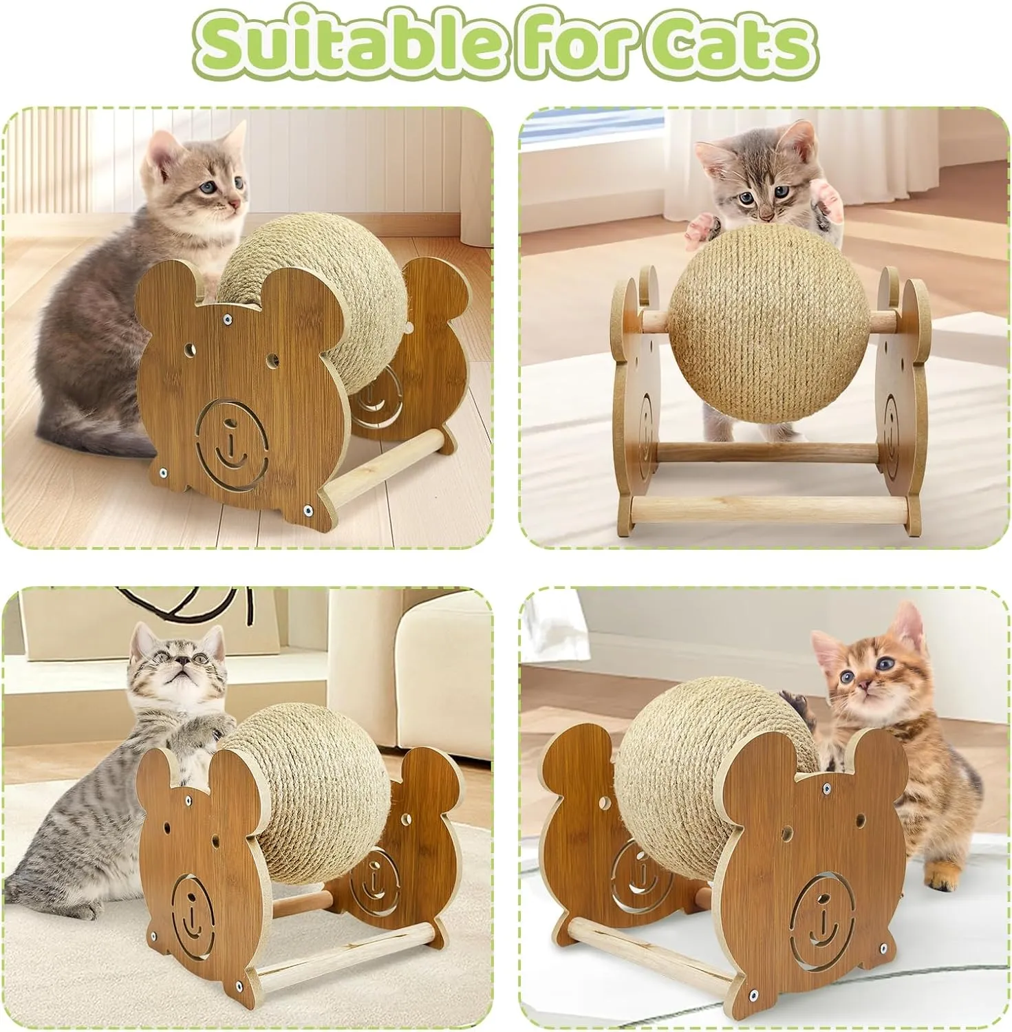 Fhiny Rabbit Scratch Toy, Natural Sisal Bunny Toy Scratching Ball Cute Sisal Bunny Claw Scratcher Ball Rabbit Enrichment Interactive Scratching Post for Kittens Ferrets Bear Shape