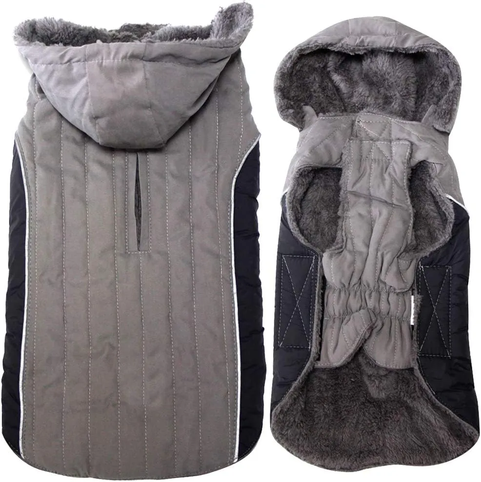 Fleece Dog Hoodie for Medium Dogs Super Warm Doggie Jacket for Cold Winter Dog Coats,Grey L