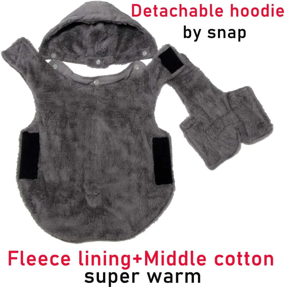 Fleece Dog Hoodie for Medium Dogs Super Warm Doggie Jacket for Cold Winter Dog Coats,Grey L