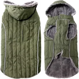 Fleece Dog Hoodie for Small Dogs Super Warm Puppy Jacket for Cold Winter Dog Coats,Green XS