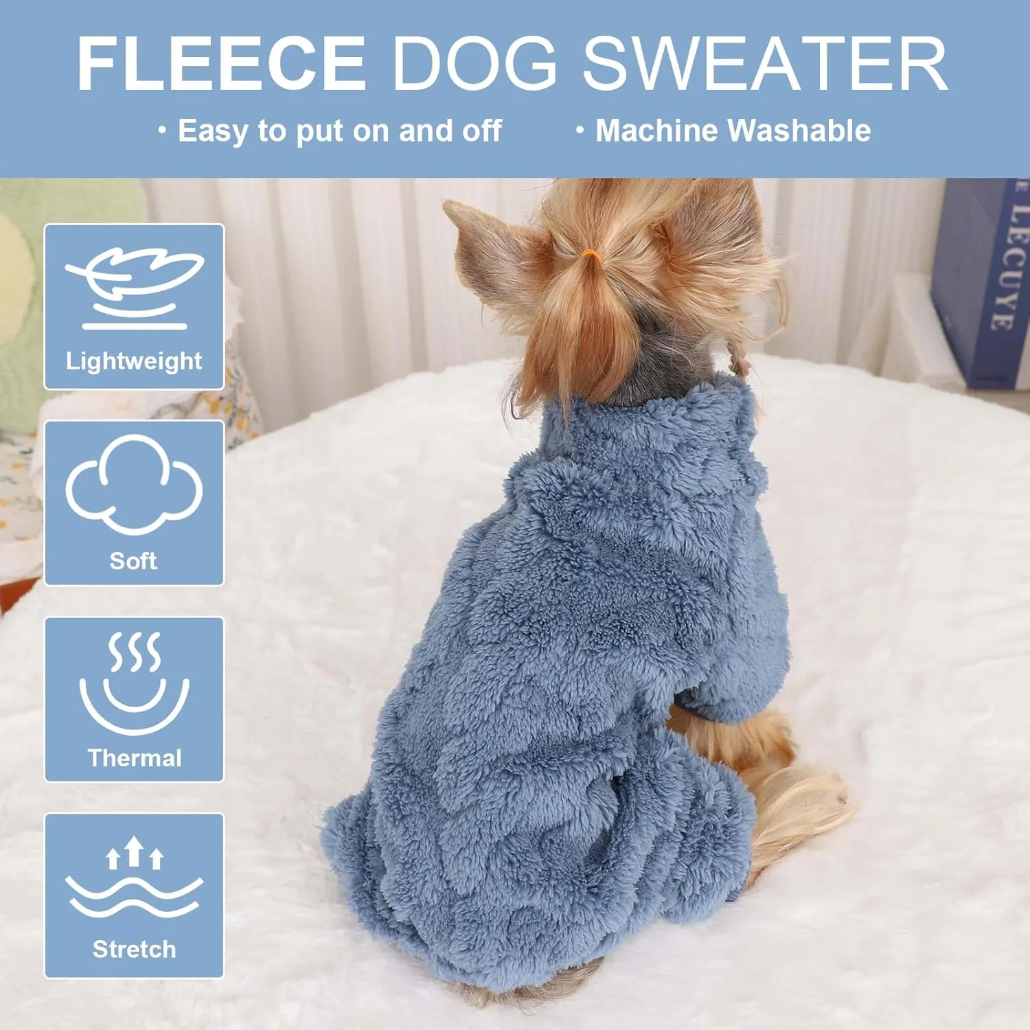 Fleece Dog Turtleneck Sweater - Warm Winter Onesies for Small Dogs, Girls & Boys, Puppy Jumpsuits & Pajamas