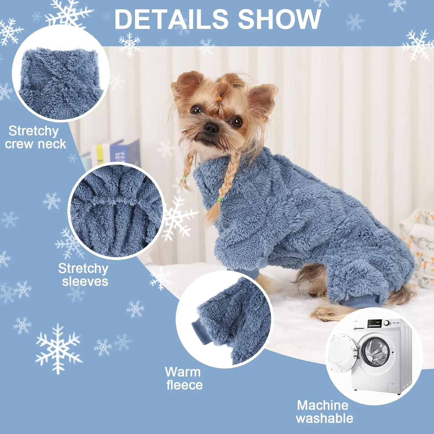 Fleece Dog Turtleneck Sweater - Warm Winter Onesies for Small Dogs, Girls & Boys, Puppy Jumpsuits & Pajamas