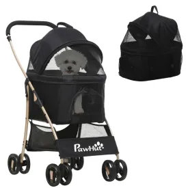Foldable Dog Stroller with Removable Carrier and Canopy, 82x49. 5x98cm, Black