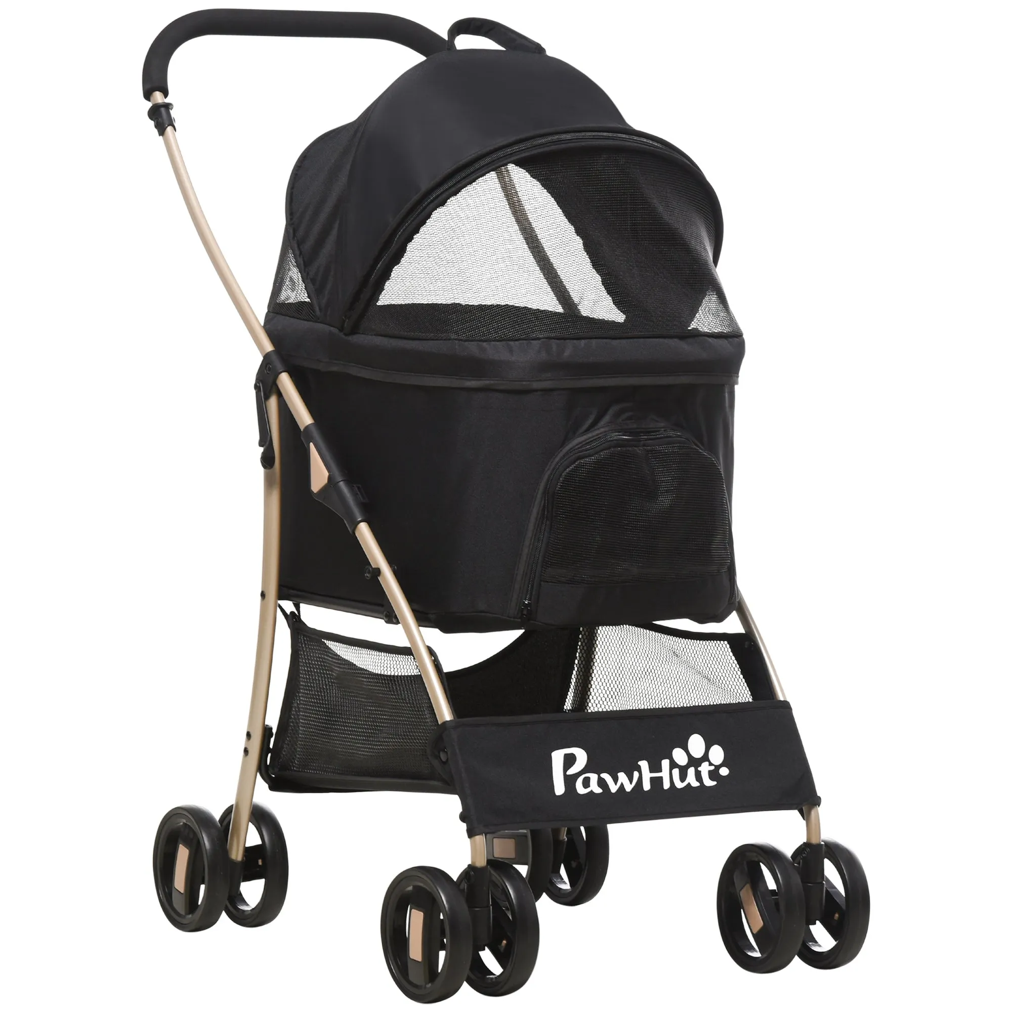 Foldable Dog Stroller with Removable Carrier and Canopy, 82x49. 5x98cm, Black