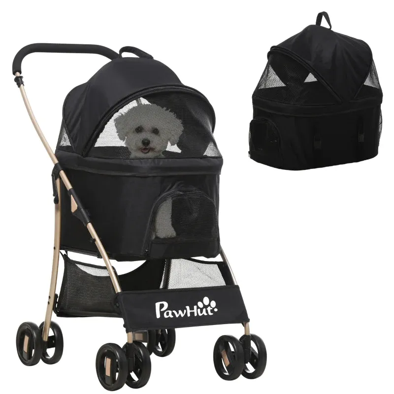 Foldable Dog Stroller with Removable Carrier and Canopy, 82x49. 5x98cm, Black