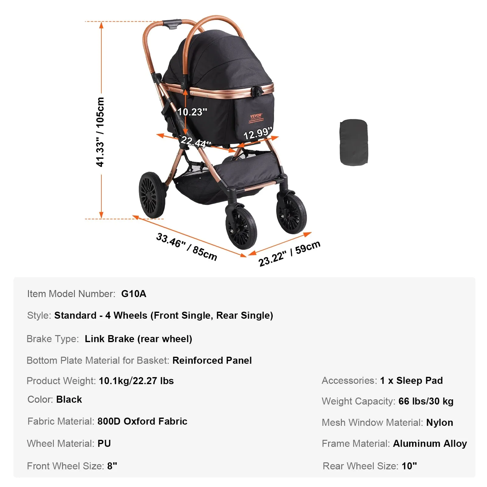 Foldable Pet Stroller with Brakes Storage Basket Detachable Carrier