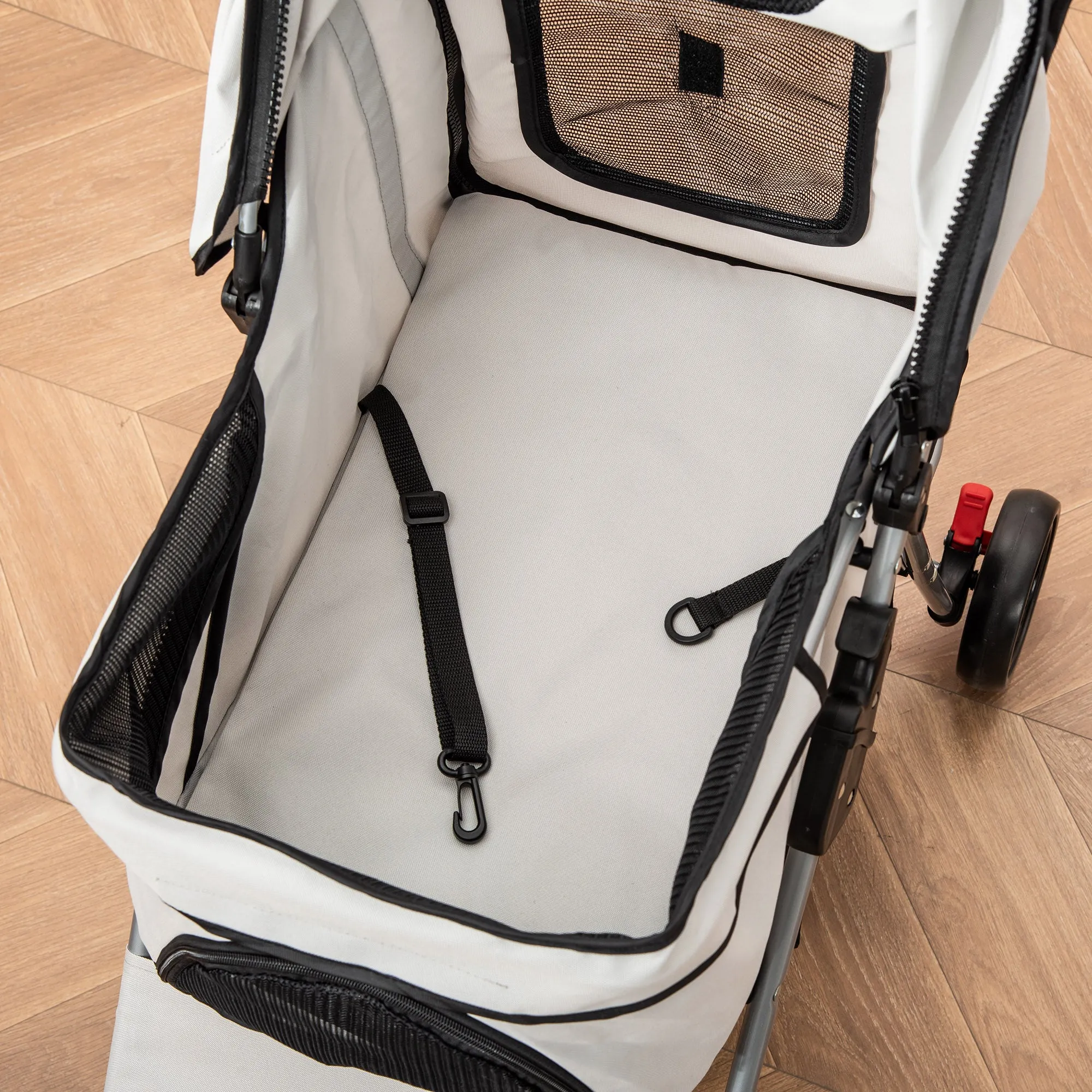 Folding Dog Stroller with 3 Nets and Zipper, in Iron and Oxford Fabric, 75x46x94 cm, Grey