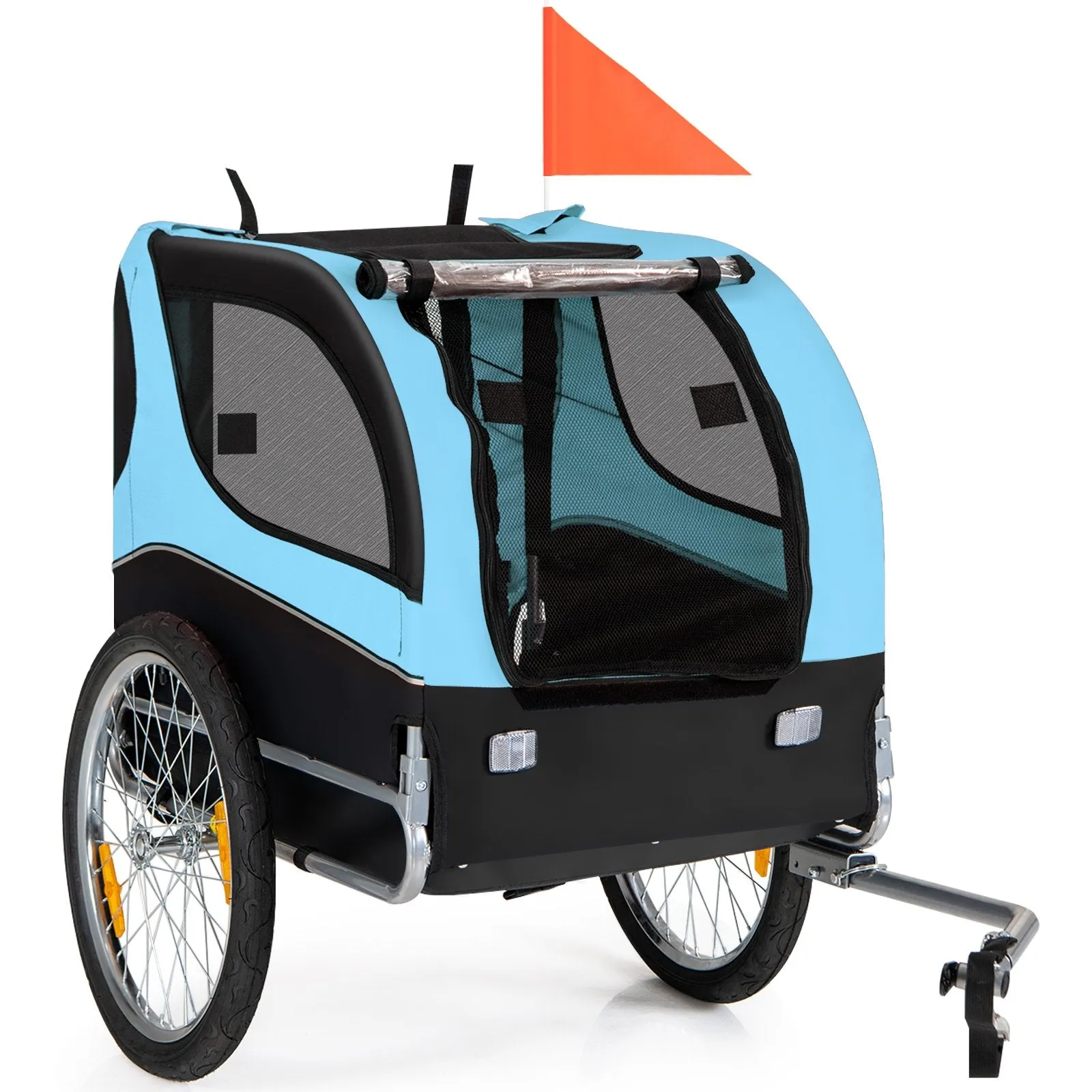 Folding Pet Bike Trailer with 3 Zippered Doors and 8 Reflectors-Blue
