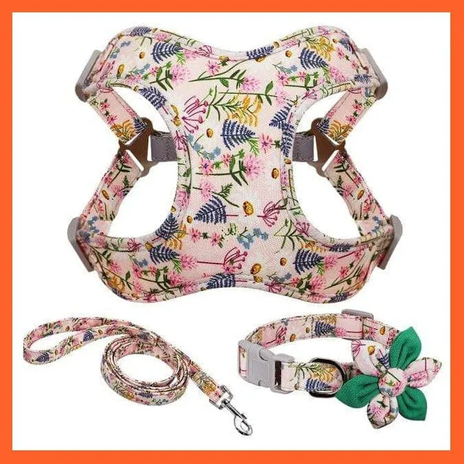 French Bulldog Harness Leash And Collar Set | Printed Dog Harness Vest Leash Collar Set | For Small Medium Large Dogs