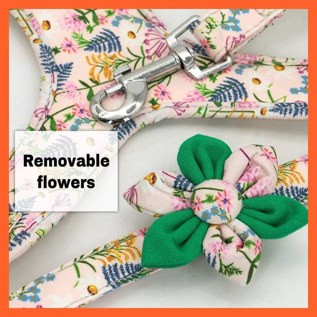 French Bulldog Harness Leash And Collar Set | Printed Dog Harness Vest Leash Collar Set | For Small Medium Large Dogs