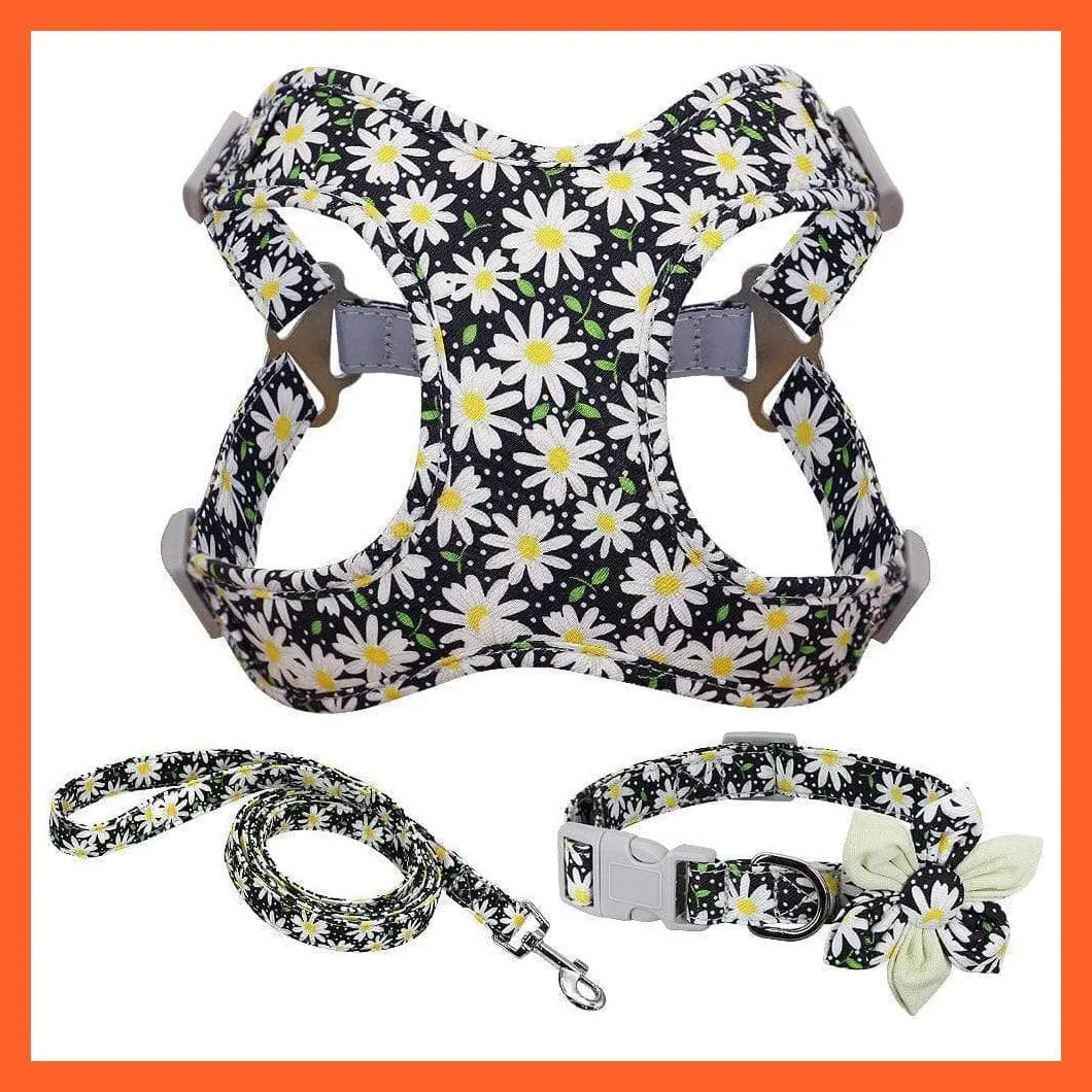 French Bulldog Harness Leash And Collar Set | Printed Dog Harness Vest Leash Collar Set | For Small Medium Large Dogs