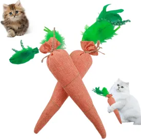 Fun Carrot Catnip Toys for Indoor Cats to Keep Them Busy, Orange Carrot Crinkle Kicker Catnip Cat Toy, Soft Linen, Catmint Toys for Cats All Breeds (2 PCS)