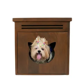 FurryLiving Meraki Cabinet with Cushion for Small Dogs and Cats (Dark Brown/ Red Cushion)