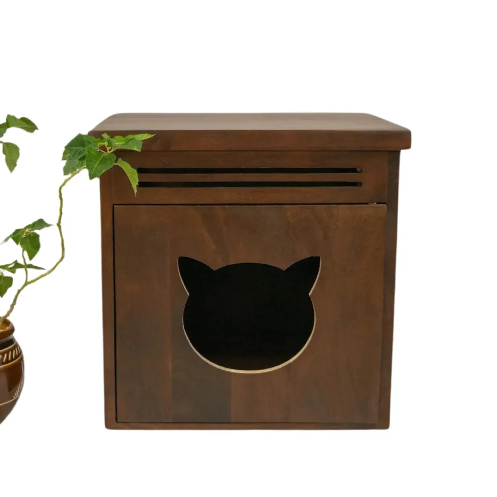 FurryLiving Meraki Cabinet with Cushion for Small Dogs and Cats (Dark Brown/Brown Cushion)