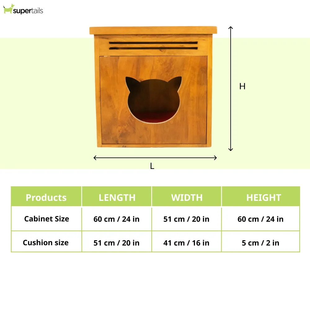 FurryLiving Meraki Cabinet with Cushion for Small Dogs and Cats (Honey/Red Cushion)