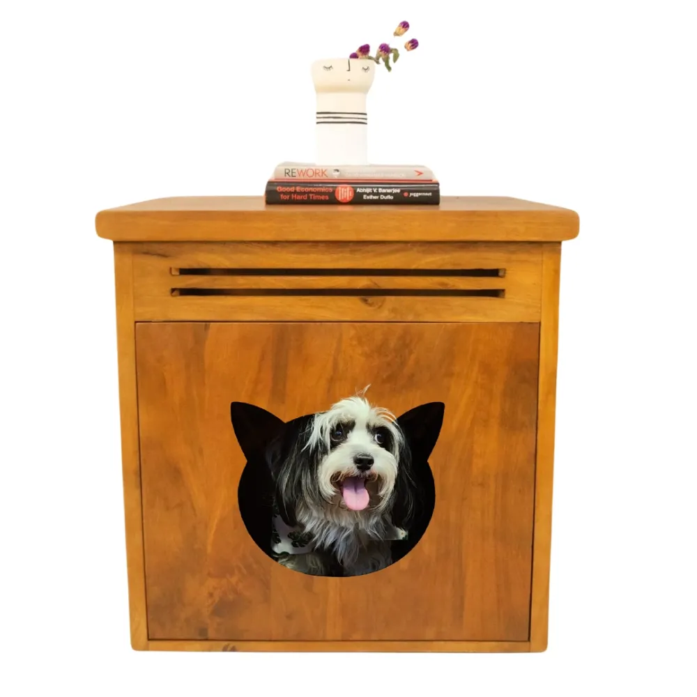 FurryLiving Meraki Cabinet with Cushion for Small Dogs and Cats (Honey/Red Cushion)