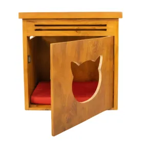 FurryLiving Meraki Cabinet with Cushion for Small Dogs and Cats (Honey/Red Cushion)