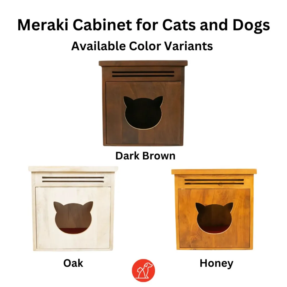 FurryLiving Meraki Cabinet with Cushion for Small Dogs and Cats (Honey/Red Cushion)