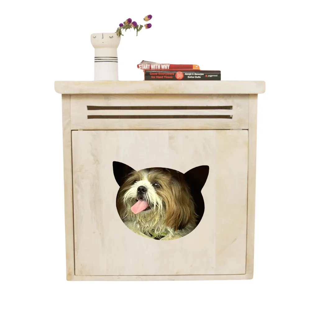 FurryLiving Meraki Cabinet with Cushion for Small Dogs and Cats (Oak/Brown Cushion)