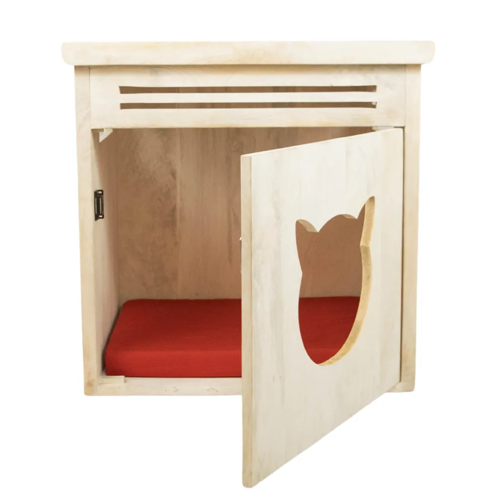 FurryLiving Meraki Cabinet with Cushion for Small Dogs and Cats (Oak/Brown Cushion)