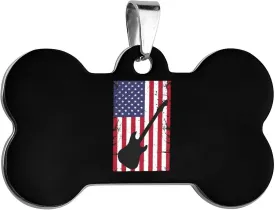 Guitar American Flag Dog Tags for Pets Personalized Cute Dog Name ID Tags Stainless Steel Dog Collar Tag