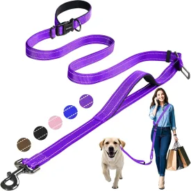 Hands-Free Dog Leash with Adjustable Length 6-9FT   Dual Padded Handles Reflective Safety for Night Walks | Suitable for Medium to Large Dogs & Puppies Purple-L