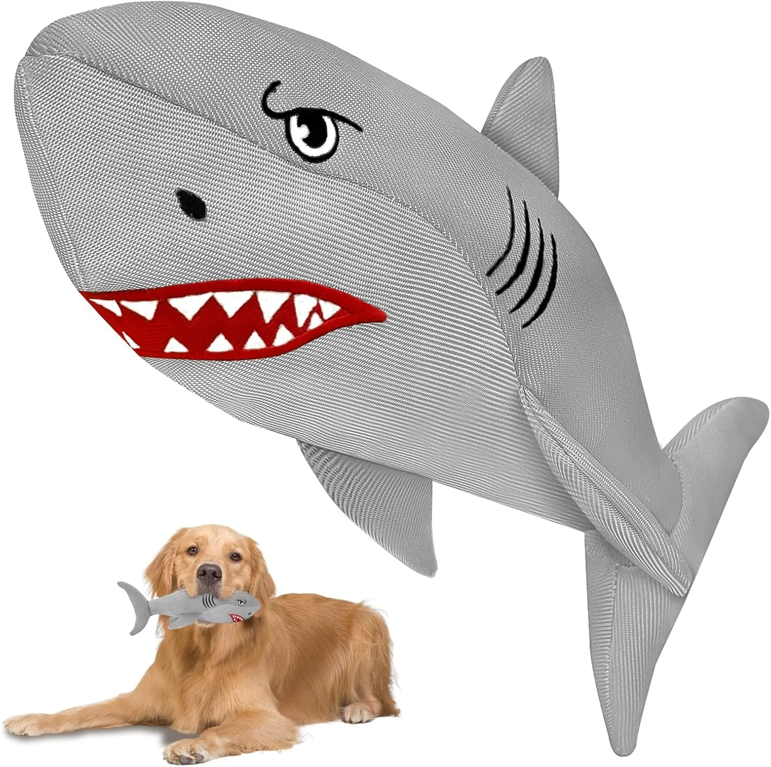 Heavy-Duty Shark Dog Toy for Large Dogs - Tough Crinkle Toy with Hidden Ball - Durable Plush Chew Toy for Aggressive Chewers(Charcoal Medium)