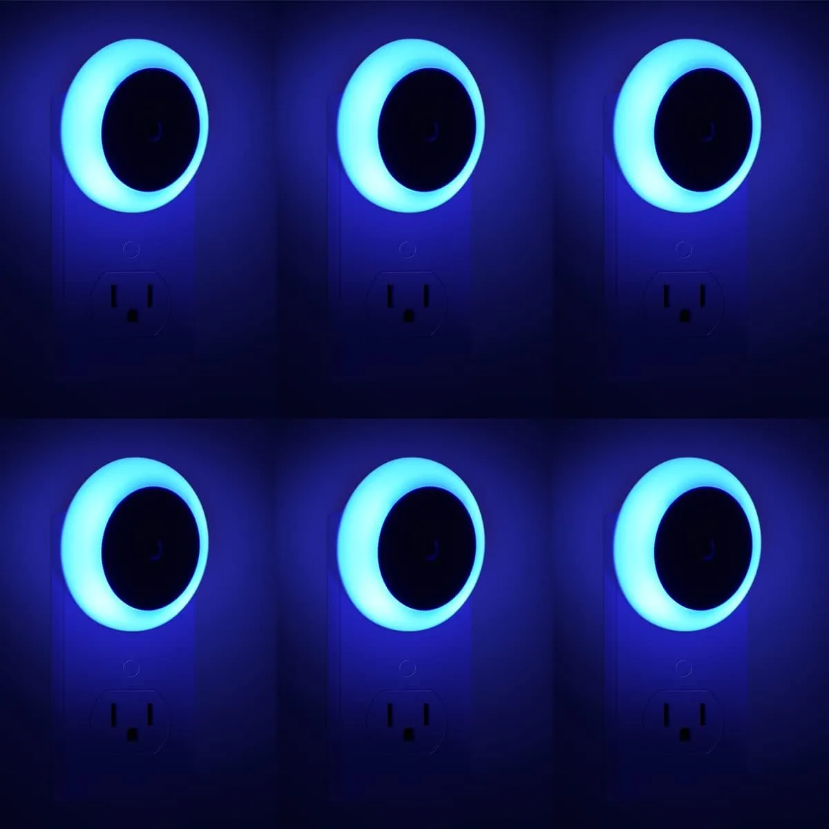 KINUR 6 Pack Blue, LED Night Lights Plug into Wall with Dusk to Dawn sensors, Plug in Night Lights for Kids Room, Bedroom, Bathroom, Baby Nursery,Stair Lights, Hallway Light