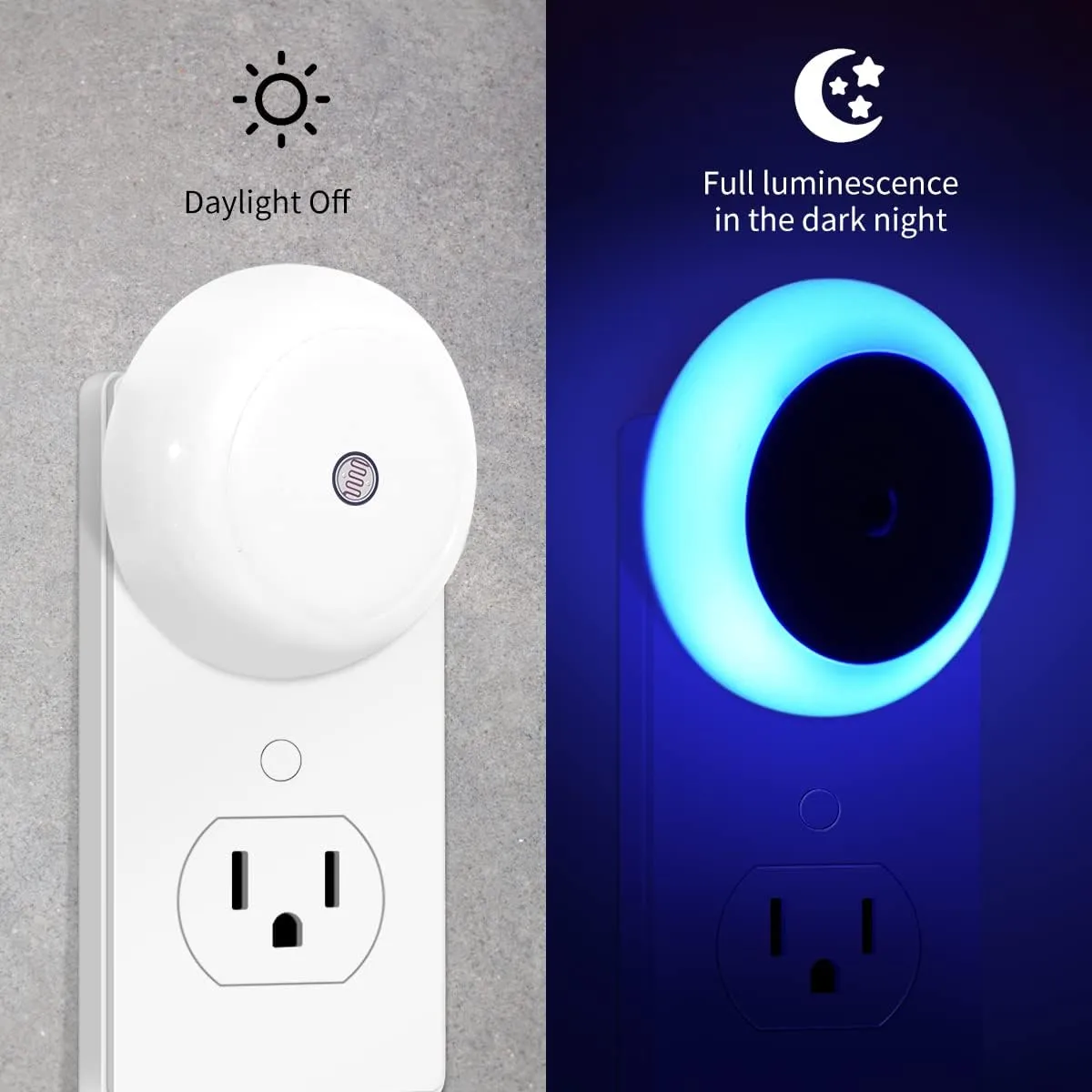 KINUR 6 Pack Blue, LED Night Lights Plug into Wall with Dusk to Dawn sensors, Plug in Night Lights for Kids Room, Bedroom, Bathroom, Baby Nursery,Stair Lights, Hallway Light