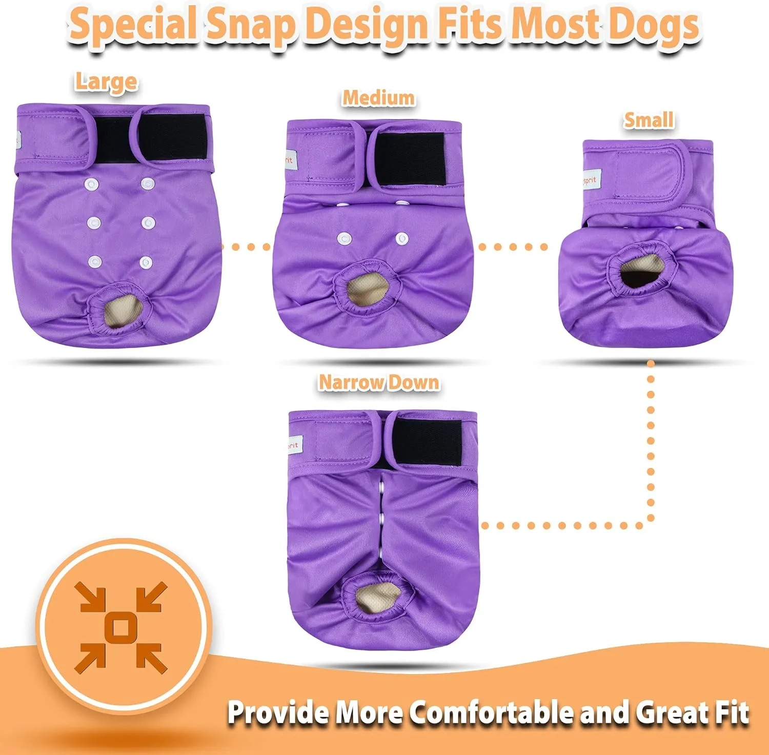 Langsprit Washable Female Dog Diapers (3 Pack) - No Leak Reusable Diapers for Doggy Female in Period - Highly Absorbent Dog Heat Panties with Adjustable Snaps (Black, Pink, Purple, X-Large)