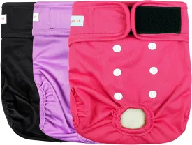 Langsprit Washable Female Dog Diapers (3 Pack) - No Leak Reusable Diapers for Doggy Female in Period - Highly Absorbent Dog Heat Panties with Adjustable Snaps (Black, Pink, Purple, X-Large)
