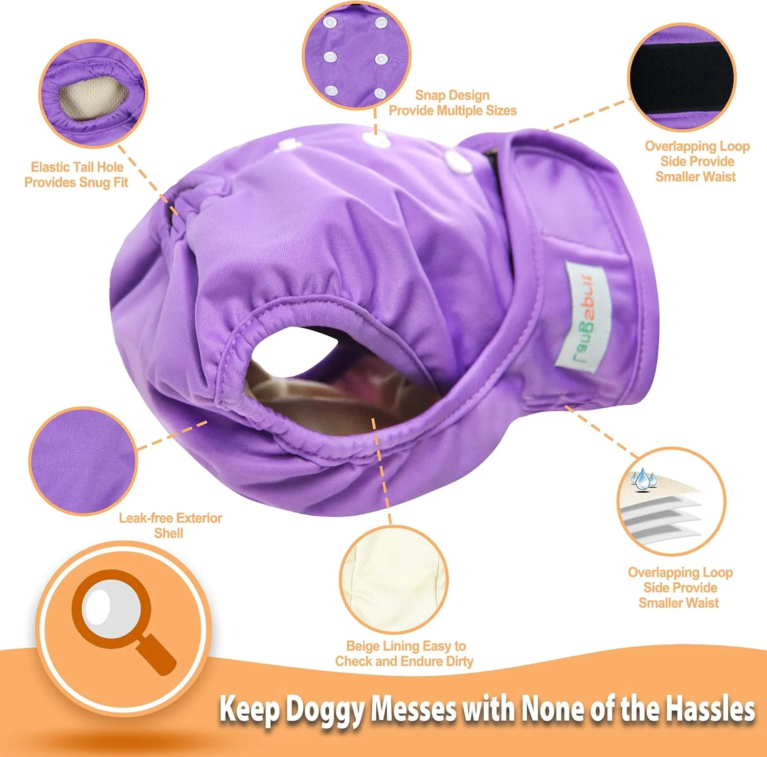 Langsprit Washable Female Dog Diapers (3 Pack) - No Leak Reusable Diapers for Doggy Female in Period - Highly Absorbent Dog Heat Panties with Adjustable Snaps (Black, Pink, Purple, X-Large)